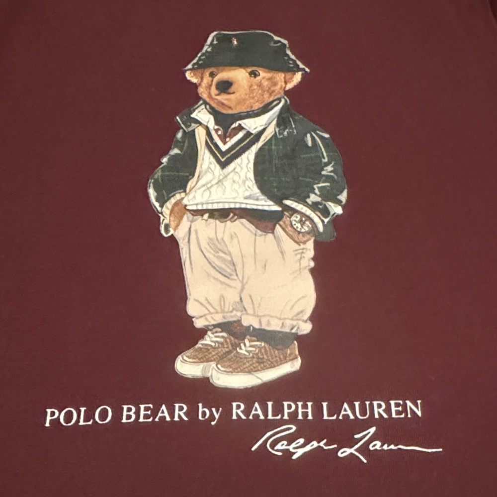 Boys Ralph Lauren Polo Bear Graphic Tee - Burgundy with Multicolor Bear